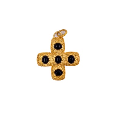 Vintage Kenneth Jay Lane for QVC Cross Pendant with Black Cabochons 