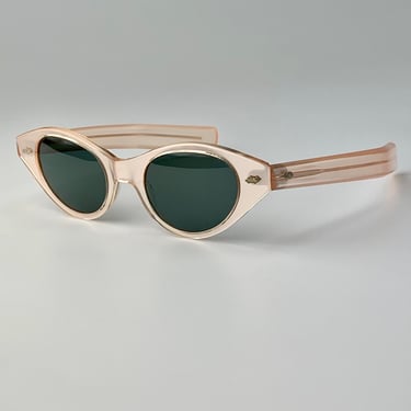 Vintage 1950'S Cat Eye Sunglasses - Made in FRANCE - Blush Colored Plastic Frames - Smokey Green Glass Lenses 