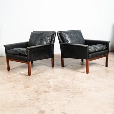 Mid Century Danish Modern Lounge Chair Set Leather Hans Olsen Black Cs Glostrup