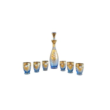 Vintage Salviati Italian Murano Art Glass Liqueur Set - Decanter & Cordial Glasses 