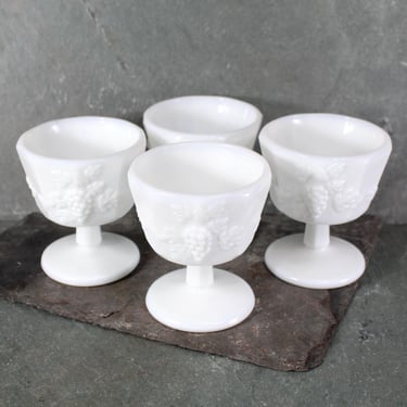 Westmoreland Paneled Grape Milk Glass, Set of 4 Small Wine Glasses | Milk Glass 4 Ounce Wine Glasses | Vintage Milk Glass | Bixley Shop 