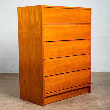 Mid Century Danish Modern Highboy Dresser 5 Drawer Teak Wood Vintage Denmark