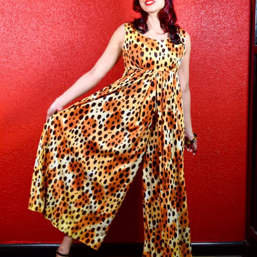 1960s Leopard Print Jumpsuit Palazzo Pants 