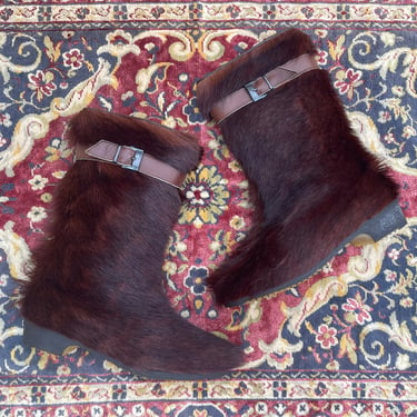 Vintage 1960s ‘70s Jean Claude Killy goat fur boots | French apres ski goat hair boots, burgundy, fits approximate ladies 7M or N 