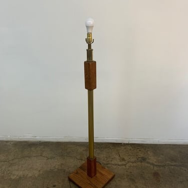 1970s Oak And Brass Floor Reading Lamp- No shade included 