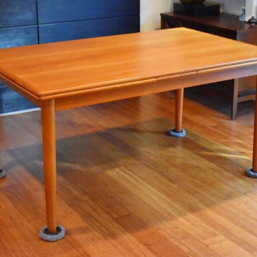 Extra-long restored Danish teak extendable rectangular dining table - (extends 57.5