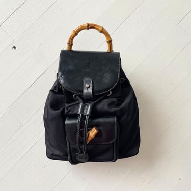 Gucci Bamboo Handle Black Leather Backpack 