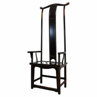 Asian Tall Black Wood Chair w Red Glaze High Back Vintage Style 