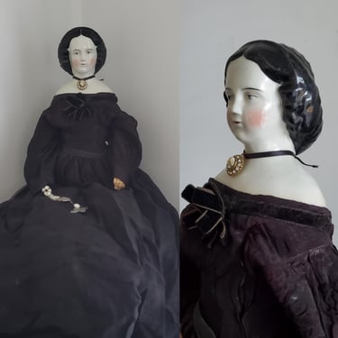 Antique Mary Todd Lincoln Doll - 19.5" Tall - Mourning Doll - with Snood Hairstyle - Antique German Dolls - Collectible Dolls - 1860s 