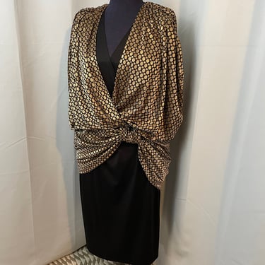80s vintage black gold Cocoon wrap dress Blanche DuBois Golden Girls 2X PLUS 