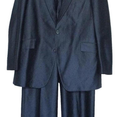 Vintage 1970s Sovereign Sharkskin Suit, 42 Men, Navy Blue Disco Hollywood Style 