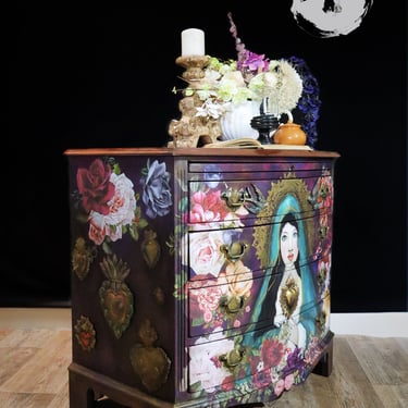 Whimsical Chest of Drawers hand Painted Fairy tale  Inspired Bedroom Storage Dresser . Colorful Entryway lowboy. Eclectic 
