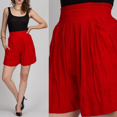 90s Red High Waist Shorts - Extra Small | Vintage Express Long Pleated Casual Shorts 