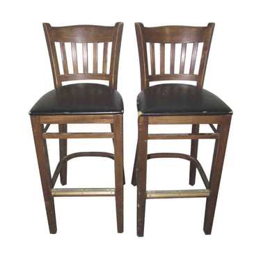 Wooden Bar Stools with Slatted Backs