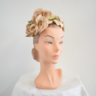 1950s/60s Beige Floral Hat 