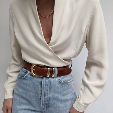 Vintage Cream Silk Wrap Blouse