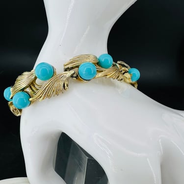 Lisner Bracelet Turquoise & Golden Leaf 