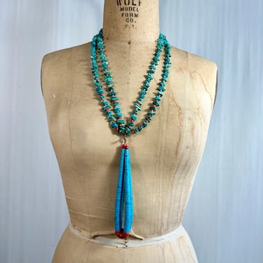 SANTO DOMINGO PUEBLO Vintage 2 Strand Turquoise Spiny Oyster & Shell Heishi Beads Jacla Necklace | Native American Indian New Mexico Jewelry 