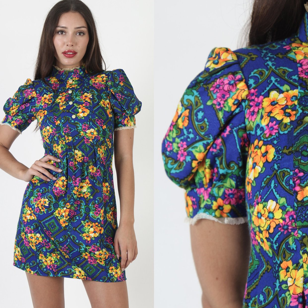 60s Psychedelic Micro Mini Dress / Trippy Bright Neon | American ...