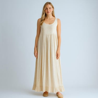 cream maxi dress 90s vintage beige yellow floral oversized overall dress 