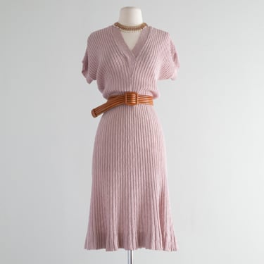 Elegant 1940's Oyster Knit Day Dress By Kimberly / Medium