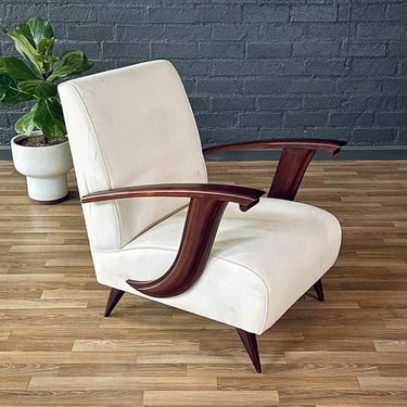 Mid-Century Italian Modernist Lounge Chair w/ Sculptural Wood Arms, c.1950’s 