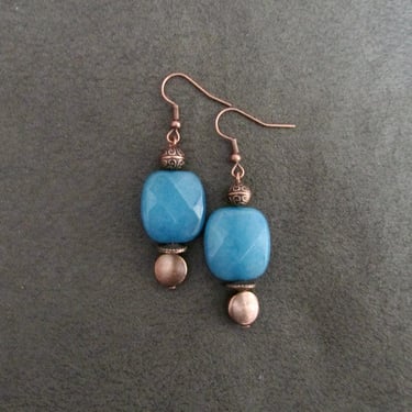 Blue stone and copper earrings 