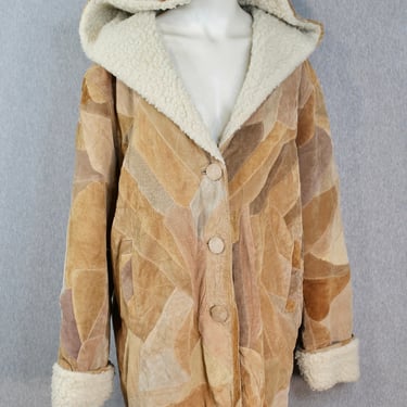 1970s Retro Leather Jacket - Suede Patchwork - 70s Sherpa Jacket - Color Block Coat - Mod Suede Jacket 