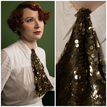 1930s Jabot  - Lustrous Vintage 30s Gold Gelatin Sequin Ruffled Jabot Ascot Collar 