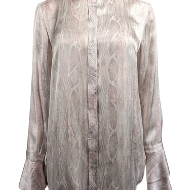 Elie Tahari - Light Grey &amp; Pale Pink Snakeskin Print Silk Blouse Sz M