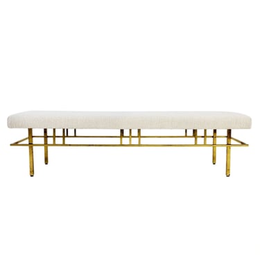 Paul McCobb Brass Bench in White Boucle, 1960