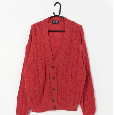 Vintage Shetland wool red cable knit cardigan - Large / XL 