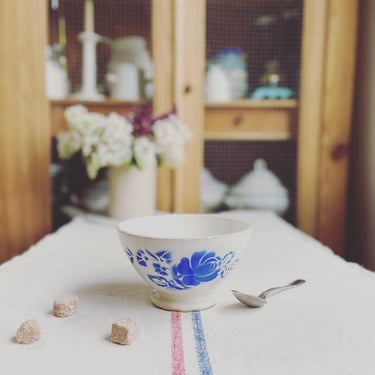 Lovely vintage French ironstone cafe au lait bowl in beautiful blue 