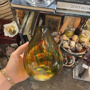 Teardrop Art Glass Vase Rainbow - 6 inches tall