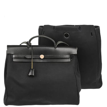Hermes Black Toile Officier Herbag MM 2 in 1 2way Shoulder Handbag