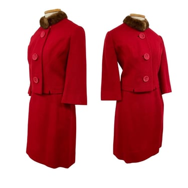 Vtg 1960s Hollywood Shop New Orleans Jackie O Style Classic Red Skirt Suit Set 