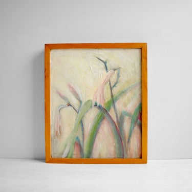 Vintage Original Oil Painting of Pink Lily Flowers 