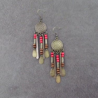 Long Southwestern bronze chandelier earrings 
