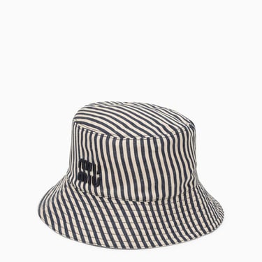 Miu Miu Striped Linen Blend Bucket Hat Women