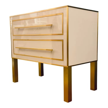 Currey & Co Modern Ivory and Brass Arden Chest of Drawers