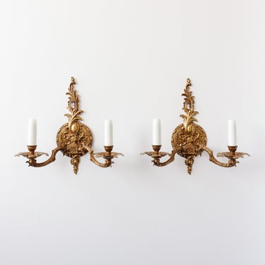 pair of vintage Louis XV style gilt wall sconces