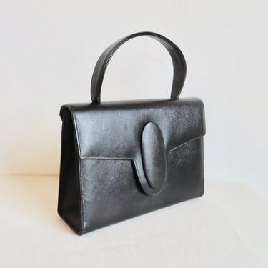1960's Black Textured Leather Structured Purse Small Top Handle Bag 60's Mod Style Handbag MCM Handbags Mastercraft Made in Canada 
