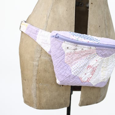 Handmade One of a Kind Fannypack - Made from an Antique Quilt - Pastel Lavender - Chrome metal Buckle - Upcycled Thrifted Fabric 