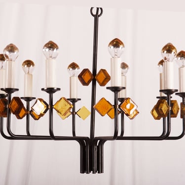 Scandinavian Glass & Iron Chandelier by Svend Aage Holm Sorensen 