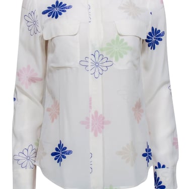 Equipment - Ivory & Multicolor Floral Long Sleeve Button Front Shirt Sz S