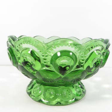 Vintage L. E. Smith Moon & Stars Green Glass Footed Bowl Candy Dish 