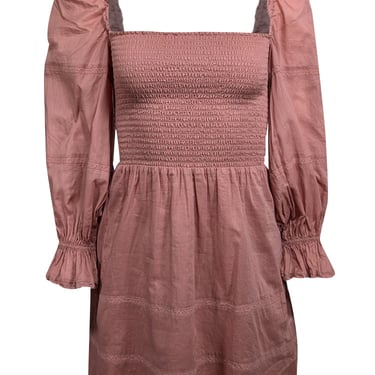 Reformation - Praline Brown Cotton Mini Dress w/ Balloon Sleeves Sz 2