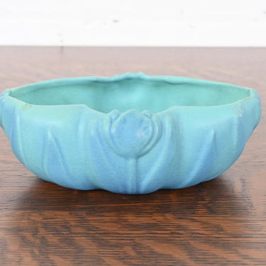 Van Briggle Arts & Crafts Turquoise Glazed Ceramic Bowl With Tulip Motif