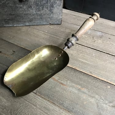 French Brass Scoop, Ladle, Wood Handle, Copper Rivets, Handcrafted, Restaurant, Farmhouse Cuisine, Primitive 19th C, Homesteading 