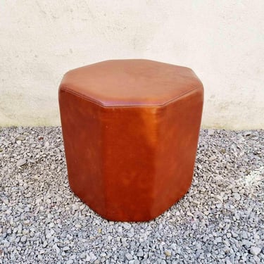 Mid Century Octagonal Brown Leather Stool / Vintage Ottoman / Brown Leather Pouf / Italian Design / Retro Stool / Stools / Italy /1980 /'80s 